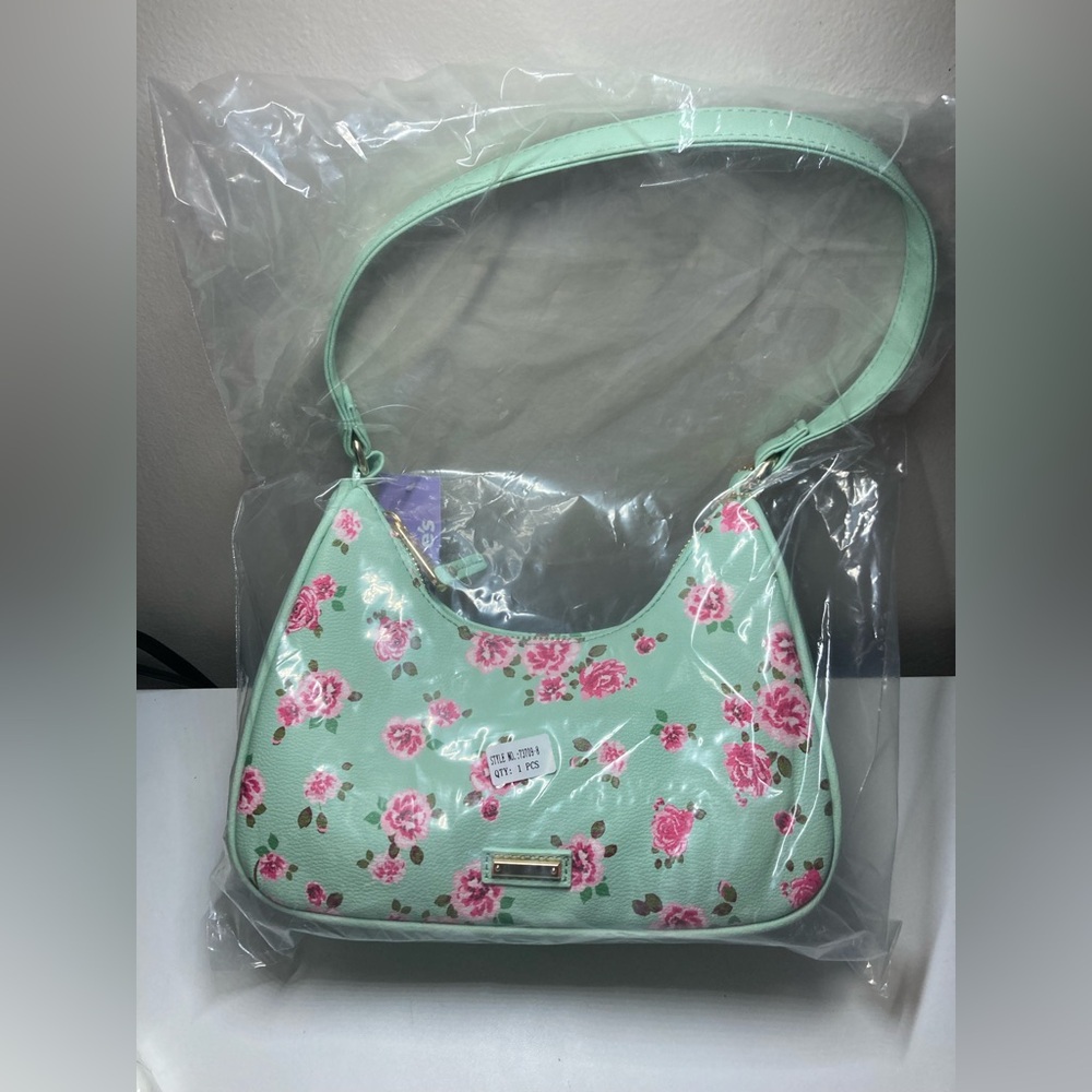 Claire’s Pink Floral Mint Green Shoulder Bag